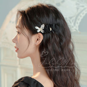 Elegant Romantic Tulle Butterfly Water Diamond Edge Clip Luxury High End Duckbill Pearl Bangs Clamp Fashionable Hair Accessories