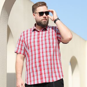 ขนาดพิเศษเสื้อลำลองทรงหลวมคลาสสิกทรงหลวมผู้ชายแขนสั้นเสื้อเชิ้ตผ้าฝ้ายลายสก๊อต10XL สำหรับ8XL