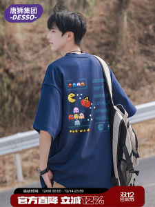 Pure Cotton Mens T-shirt Short Sleeve Printed Casual Breathable Five-Quarter Sleeve Summer New Style Fashionable round Neck