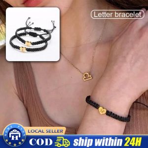 【Local delivery】 Black String Cube Letter Bracelet for Man Gold Color 26 Letter Bracelets Plated Beads Jewerly DIY Initial Bracelets Rope