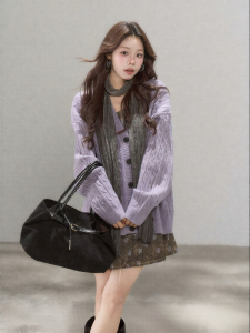 YIKEXIAOYEMEI | Áo Sweater Phong Cách Thoải Mái Màu Tím