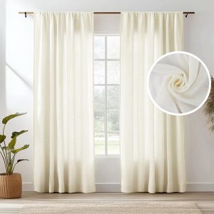 Linen Sheer Curtains Natural Sheer Curtains for Bedroom Living Room Kitchen Light Filtering Country Rustic Window Curtain Panels