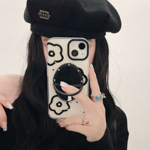 Black Camellia Sketch Art Mirror Phone Case Creative Double Layer IMD Silicone Protective Cover for  13/15Promax