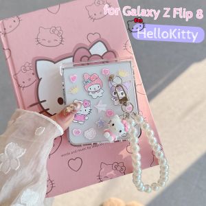 Sanrio | Korean INS Kawaii Kuromi HelloKitty Slim Phone Case for Samsung Galaxy Z Flip 8 7 6 5 Anti-lost Strap Shockproof Protector Cover