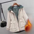 plus Size Women's Hooded Fleece Lined Thickened Parka Coat Winter New Style Fashion Slimming Cotton Jacket Outerwear. 