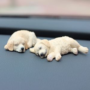 Cute Sleeping Golden Retriever Car Decoration Labrador Creative Simulation Cute Puppy Resin Model Car Front Ornament