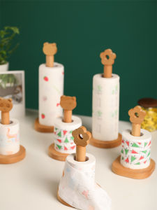 Kitchen Roll Paper Holder Creative Cute Stand Wood Storage Rack Home Use Oil Absorption Paper Towel Holder Organizer