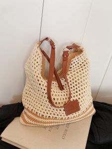 Large Capacity Woven Tote Bag Casual Summer Vacation Underarm Single Shoulder Bag Trendy Polyester Lining Soft Handle