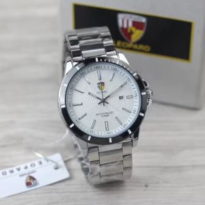 Jam Tangan Couple Leopard 8035 Tali Rantai Tanggal Aktif Bulat Analog