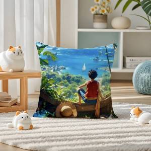 Bandai | One Piece Red Hair Shanks Anime Plush Pillow Cover Soft Short Plush Cushion Cover For Sofa Bedroom Home Decor Gift Decoration