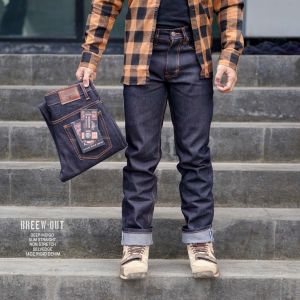 Celana jeans Selvez kaki stikbalik non striteh Tidak Melar Warna Garmen Black