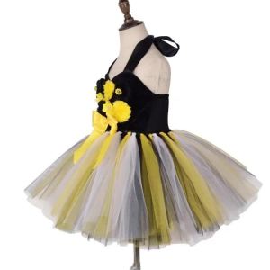 Childrens bee-themed tutu dress featuring soft tulle and a fluffy skirt ideal for Halloween stage performances and party wear