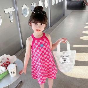เดรสกระโปรงสายเดี่ยว พิมพ์ลายสก๊อต เดรสเด็ก 80-110cm