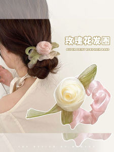 ยางรัดผมลายดอกกุหลาบสุดเก๋สำหรับผู้หญิง ยางรัดผมทรงกลมยางยืดสูง รัดผมมัดหางม้า แฟชั่น ใหม่ล่าสุด 2025 ยางรัดผมลายดอกไม้