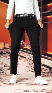 Quần Skinny Jeans Nam AMILY Màu Đen Trơn chất bò đen rách gối dáng ôm tôn dáng trẻ trung