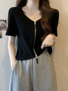Fashion Slim Concealing Straight Shoulder Double Zipper Top