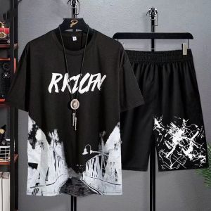 JIFANPAUL | Ice Silk Mens Casual Set Short Sleeve T-Shirt and Shorts