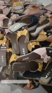 Dép lê Nữ quai ngang nơ ú thời trang đá yêu- dép xẹp kiểu nữ(mã 01)