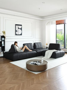 Aishvo Full Leather Sofa Living Room Adjustable Backrest Top Layer Cowhide Sofa Movable Backrest High Quality Wood Frame