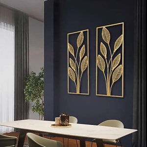 Hiasan Dinding Mewah Bingkai Daun Besi Tempa 30x85 cm - Bahan Tebal & Kokoh Desain Estetik Minimalis - Dekorasi Ruang Tamu Eksklusif