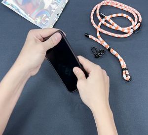 สายคล้องโทรศัพท์มือถือ Universal ปรับได้ สีดำ/เทา/สีฟ้า แบบยาว พร้อมห่วงล็อค