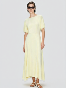 AMII | Casual Large Collar Jade-textured Button Waist-fitting Long Dress