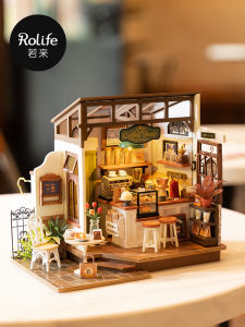 Robotime Wooden DIY House Assembly Model Cafe Shop Building Toy Gift for Girls Handmade Craft Villa Blocks Static Model