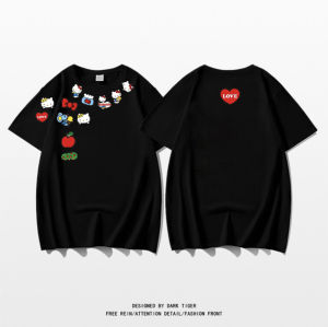 Hellokitty Short Sleeve T-Shirt Female 2024 New Arrival Summer Loose Couple Cotton T-shirt Hello Kitty Tops Tide