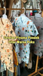 Setelan Baju Bayi Piyama PENDEK GITAR WARNA POKA Size 6-18 Bulan ZSTL04