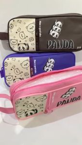 Tempat Pensil Kain Sleting + Kantong Depan HD 215 Motif PANDA Kartun Cute Panda Putih Hitam Lucu Unik Murah