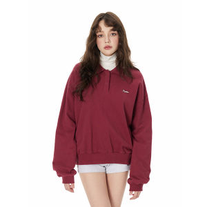 Turn Signal | Causal Loose Pure Cotton Polo Collar Hoodie for Spring and Autumn Women