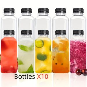 10pcs Leak-Proof Clear Plastic Juice Bottles-Perfect For Juicing Smoothies Milk Homemade and Other Beverages Portable for Out