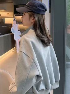 Rộng Rãi Áo Hoodie Nữ Mùa Xuân Mùa Thu Khóa Kéo Áo Khoác Cardigan Đa Năng Đồ Thể Thao Hàng Đầu 2024 Phong Cách Mới Thời Trang Đường Phố Ngắn Áo Khoác Màu Nguyên Chất