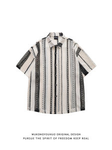 WUKONGYOUHUO | Muscular Texture Hollow Short Sleeve Retro Casual Shirt