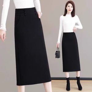 กระโปรงทรงเอเอวสูง กระโปรงทรงเอผ้าขนสัตว์ กระโปรงทรงเอทรงสั้นสำหรับผู้หญิง ฤดูใบไม้ผลิและฤดูใบไม้ร่วง กระโปรงทรงเอทรงยาวปานกลาง