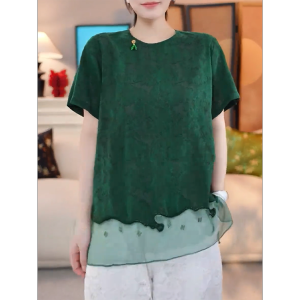 QINGNAER | Retro Mesh Patchwork Plus Size Womens Summer T-Shirt