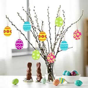 20Pcs Easter Eggs Wooden Eggs Party Favors Ornaments for Easter Decorations Hanging Pendants for Easter Party Favors