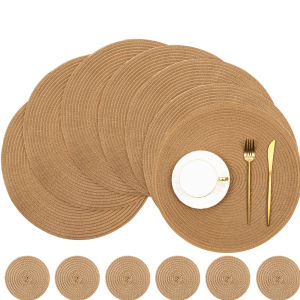 Round Braided Placemats Set of 6 Washable PP/PET Heat Resistant 34cm Table Place Mat for Kitchen Xmas Dining Table Party Decor