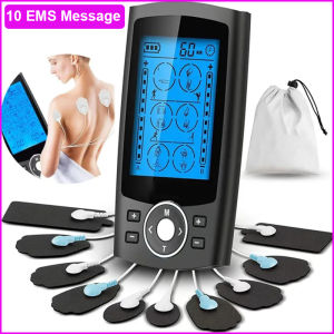Dual Channel TENS EMS Unit Muscle Stimulator Massager for Pain Relief Therapy Acupuncture Electronic Pulse Massager Muscle Massager with 10 Pads Dust-Proof Drawstring Storage Bag Fastening Cable Ties