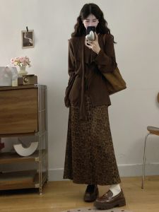 RELNLEX | Bộ Thời Trang Mùa Thu cho Phụ Nữ Size Lớn Phong Cách Pháp Thiết Kế Độc Đáo Áo Knit và Đầm Hai Mảnh