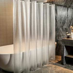 1pc 3D Crystal Clear Shower Curtain Liner Waterproof Lightweight Plastic Cube Bath Curtain for Bathroom Partitions Luxury Decor