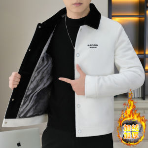 Áo Khoác Len Dày Có Lót Lông Cáo Thêu Cổ Đứng Cho Nam Thanh Thiếu Niên Thời Trang Mùa Đông Ấm Áp Đa Năng