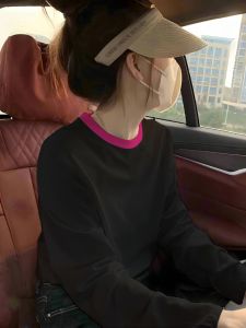 Early Autumn Color Block Long Sleeve Womens T-Shirt Pure Cotton Base Shirt Inner Wear Casual Loose Fit round Neck Top