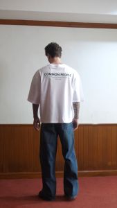 CU " Common People Tee " (Cropped & Boxy) - White / Brown เสื้อยืดครอป crop oversize โอเวอร์ไซส์