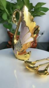 Creative Dinnerware Set Decorative Swan Base Holder with 6 Spoons or Forks for Coffee Fruit Dessert Stirring Mixing Gift Idea