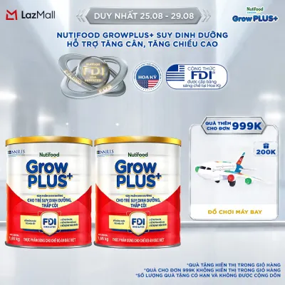 [BAO BÌ MỚI] Combo 2 sữa bột Nutifood GrowPLUS+ Suy Dinh Dưỡng (Đỏ) 1+ - Hỗ trợ tăng cân tăng chiều cao (Lon 165 Kg)