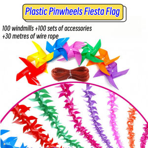 100Pcs Plastic Pinwheels Fiesta Flag Party Supply for Home Garden Indoor Outside Decoration