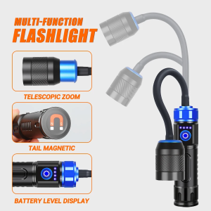 360° Adjustable Magnetic Base LED Flashlight Work Light Rechargeable Portable Power Bank 3 ModesOutdoor Camping Fishing Repair