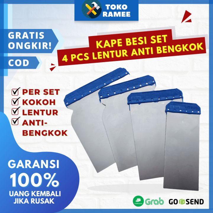 [4 PCS] Kape Kapi Skrap Sekrap  Scraper Scrapper Dempul Kompon Gypsum Besi Stainless Plastik Set