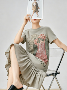 GULILI | Embroidery Pleated Hem Short Sleeve Long Summer Dress